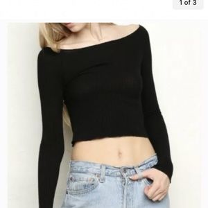 Brandy Melville black ribbed off shoulder top